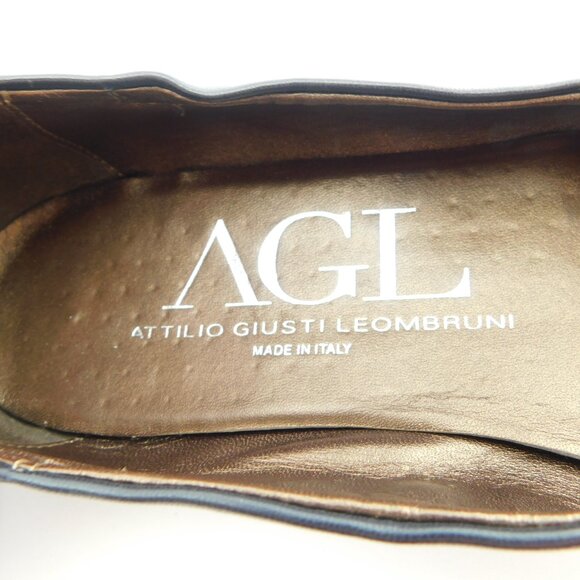 AGL Attillio Giusti Leombruni Deep Blue Studded Cap Toe Leather Ballet Flats 42 - Picture 7 of 8